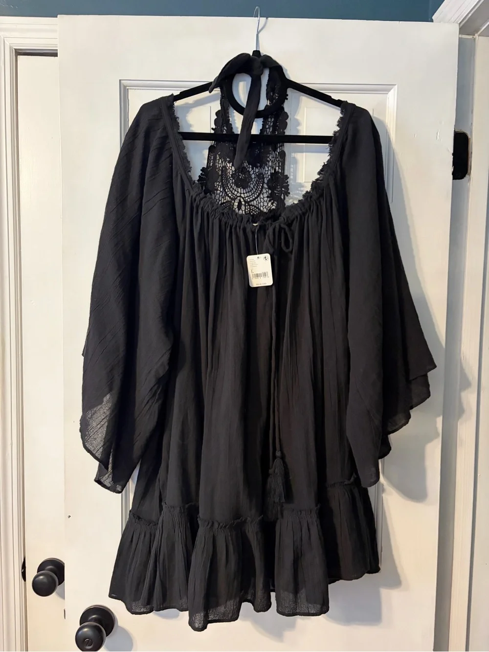 Free People Black Crochet Yoke Bohemian Tunic